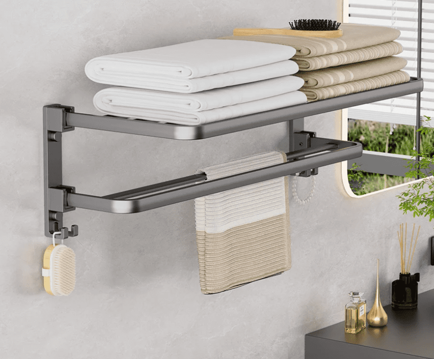 Μαύρο ματ 50CM πτυσσόμενο στήριγμα με γάντζο Στήριγμα πετσετών Τοίχος στήριξης Αλουμινένια πετσετοθήκη