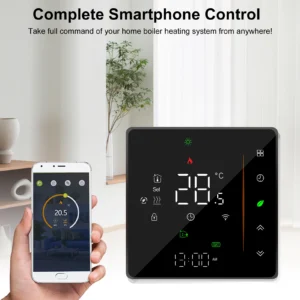 Έξυπνος θερμοστάτης WiFi Tuya με οθόνη LED έγχρωμη για έλεγχο θέρμανσης δαπέδου με νερό, που εμφανίζει την ώρα/ημέρα της εβδομάδας/θερμοκρασία/υγρασία/καιρό