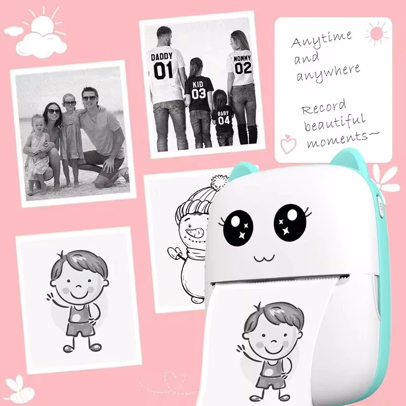 Φορητός θερμικός εκτυπωτής mini cat εκτύπωση φωτογραφιών τσέπης θερμικός εκτυπωτής ετικετών 58mm εκτύπωση ασύρματος Bluetooth Android iOS εκτυπωτές