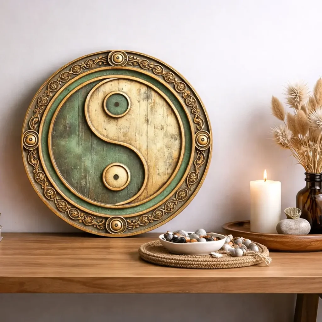 Μεταλλική Διακοσμητική Πινακίδα Yin Yang Vintage – 20×20cm